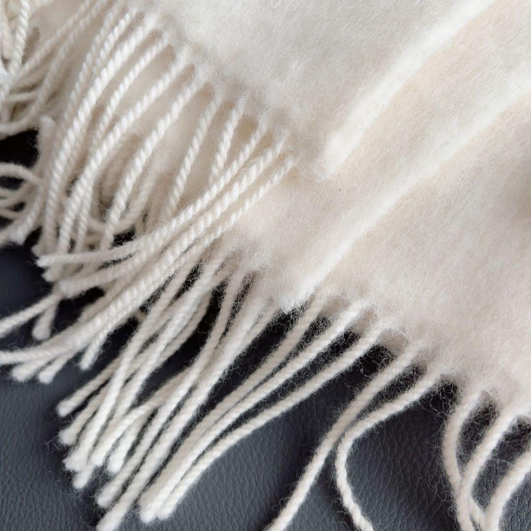 美品　ウィムガゼット　ビッグウールストール　マフラー　大判　ホワイト　フリンジ