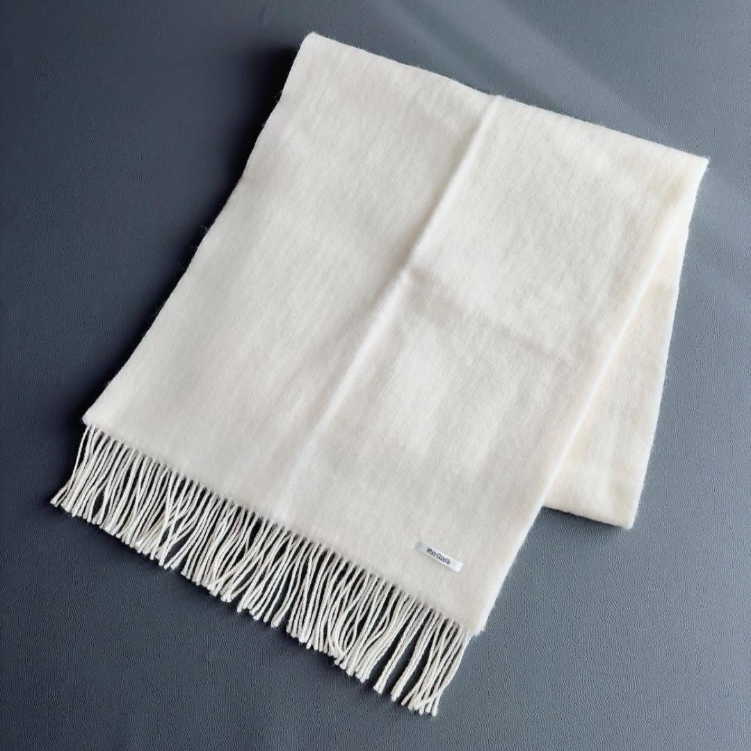 美品　ウィムガゼット　ビッグウールストール　マフラー　大判　ホワイト　フリンジ