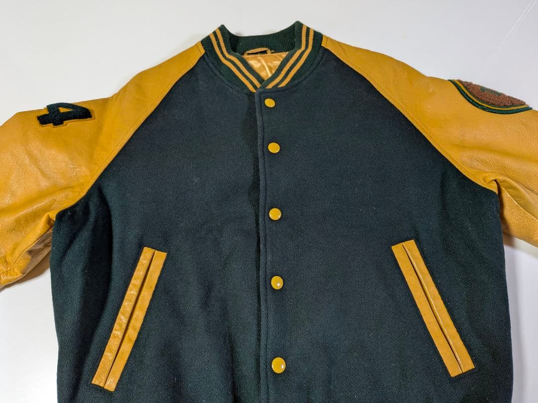 VOX ヴォックス　スタジャン　VOXCREW 袖レザー　M グリーン イエロー