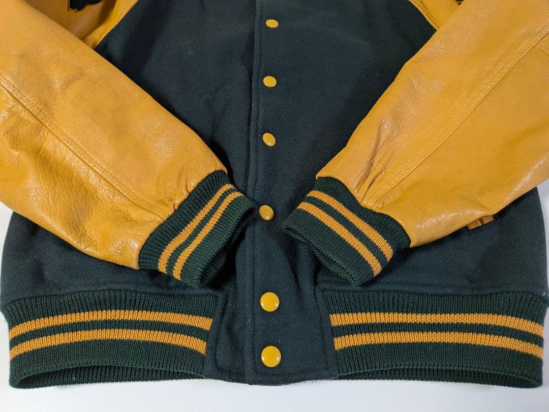 VOX ヴォックス　スタジャン　VOXCREW 袖レザー　M グリーン イエロー