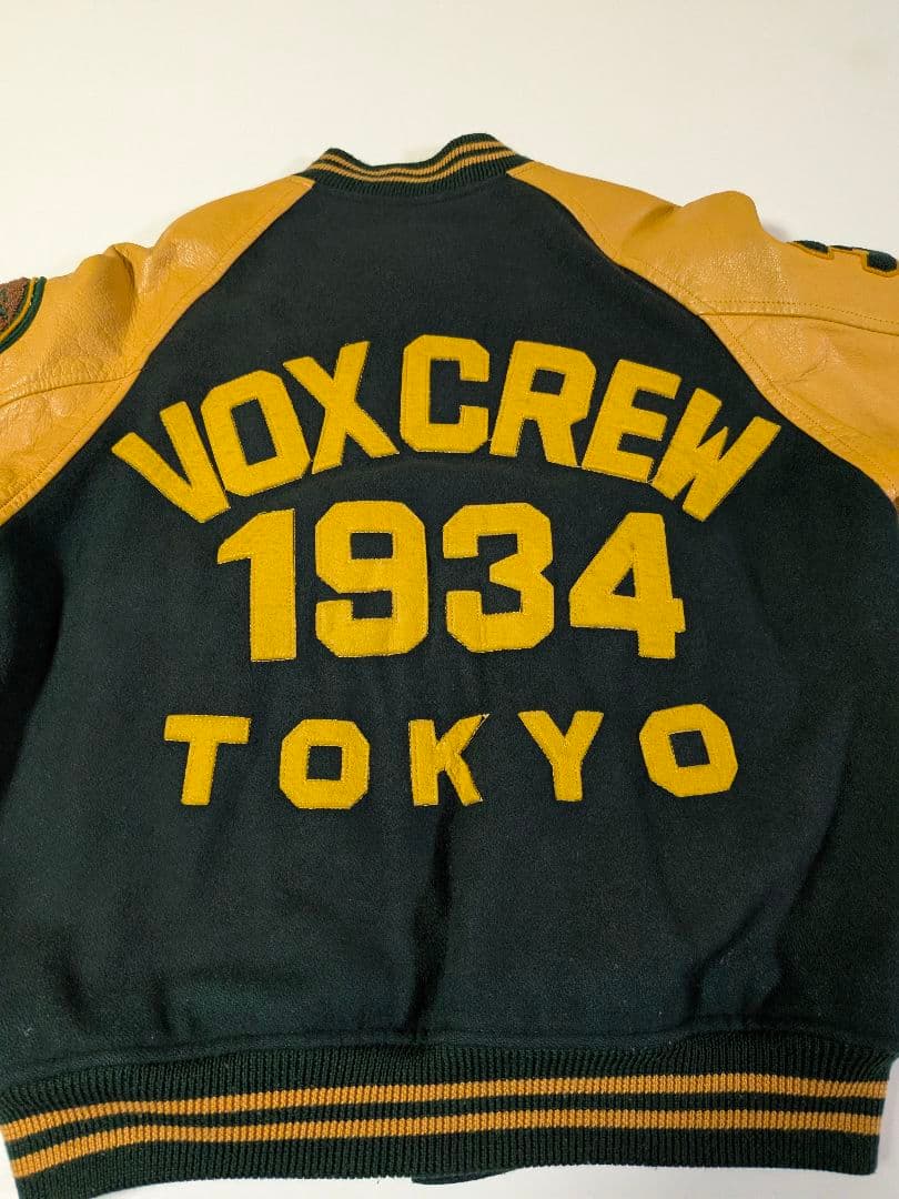 VOX ヴォックス　スタジャン　VOXCREW 袖レザー　M グリーン イエロー