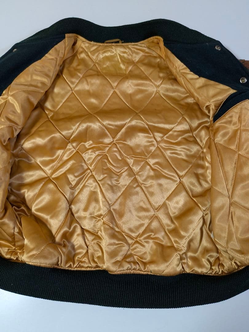 VOX ヴォックス　スタジャン　VOXCREW 袖レザー　M グリーン イエロー