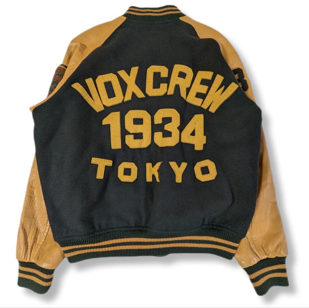 VOX ヴォックス　スタジャン　VOXCREW 袖レザー　M グリーン イエロー