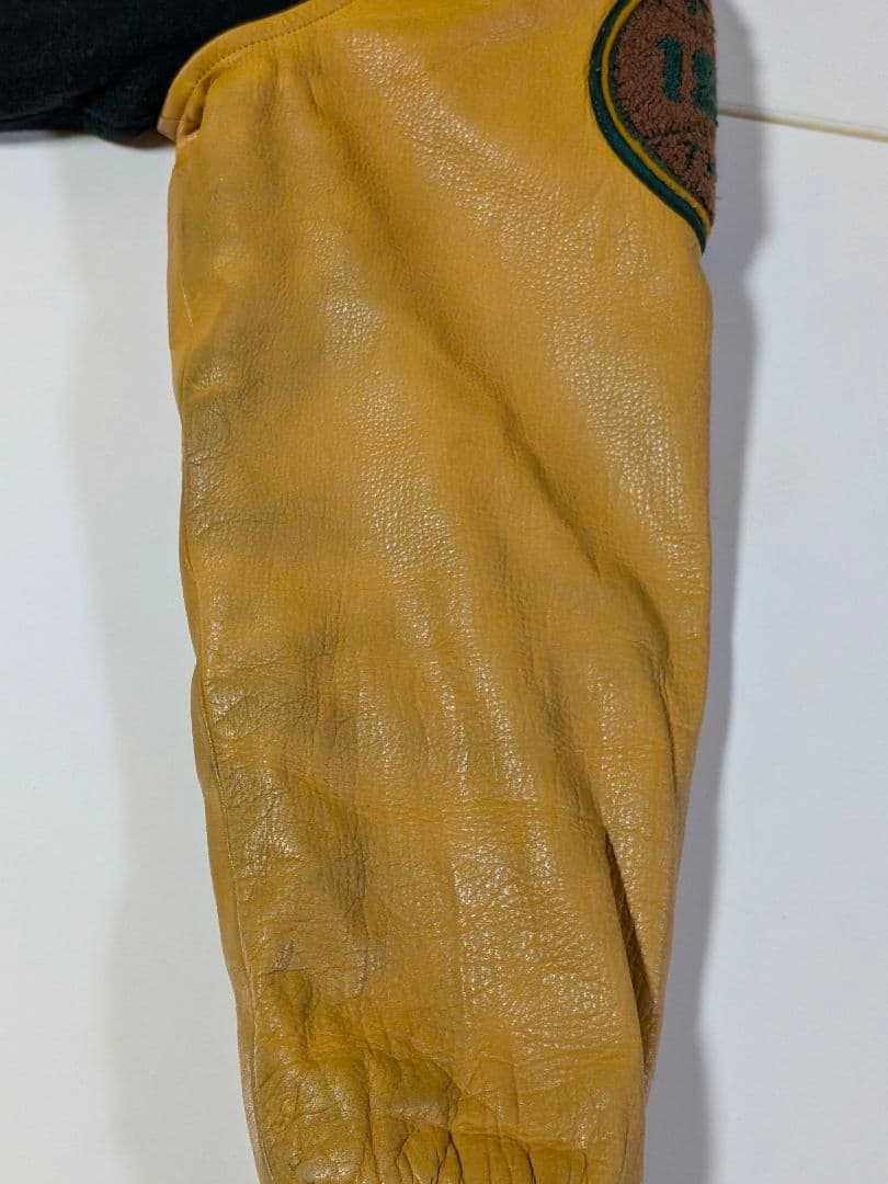 VOX ヴォックス　スタジャン　VOXCREW 袖レザー　M グリーン イエロー