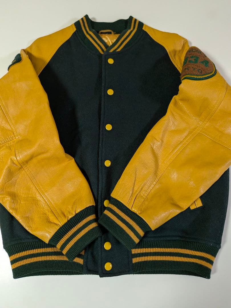 VOX ヴォックス　スタジャン　VOXCREW 袖レザー　M グリーン イエロー