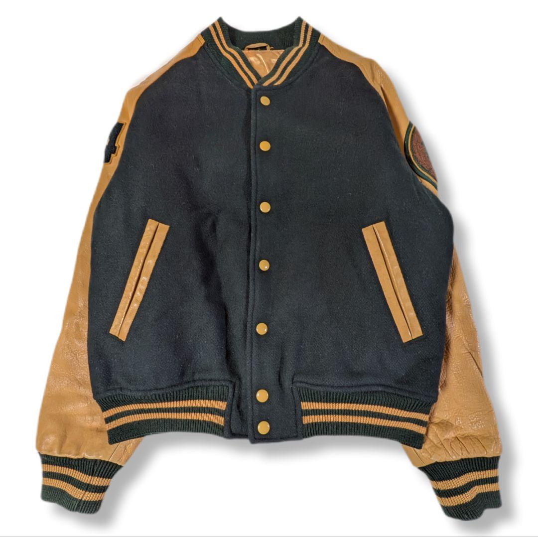 VOX ヴォックス　スタジャン　VOXCREW 袖レザー　M グリーン イエロー