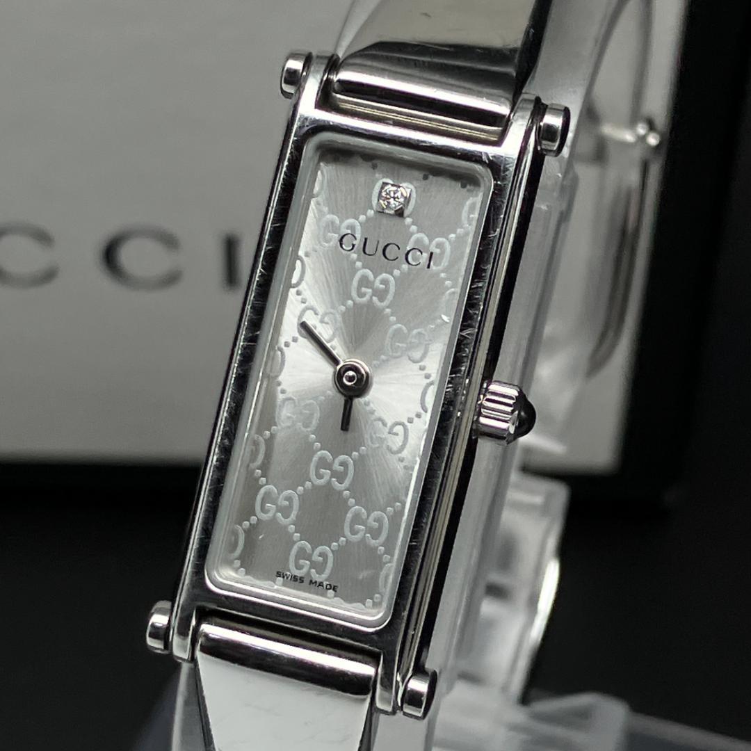 【新品電池/稼働/箱付き】グッチ 1Pダイヤ GG 腕時計 レディース クォーツ
