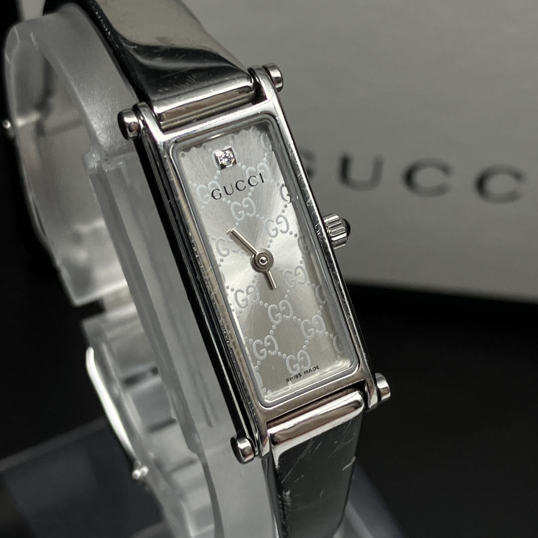 【新品電池/稼働/箱付き】グッチ 1Pダイヤ GG 腕時計 レディース クォーツ
