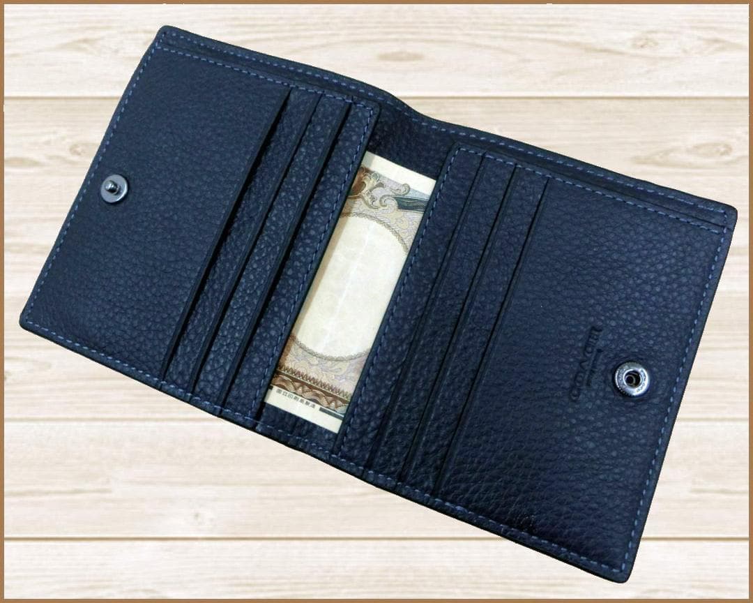 新品コーチCOACH日本限定スナップカードウォレット2つ折り財布ネイビー