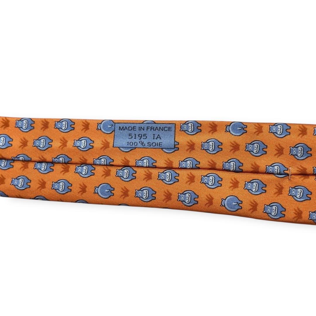 極美品✨HERMES ネクタイ　エルメス　かば　可愛い　アニマル　オレンジ