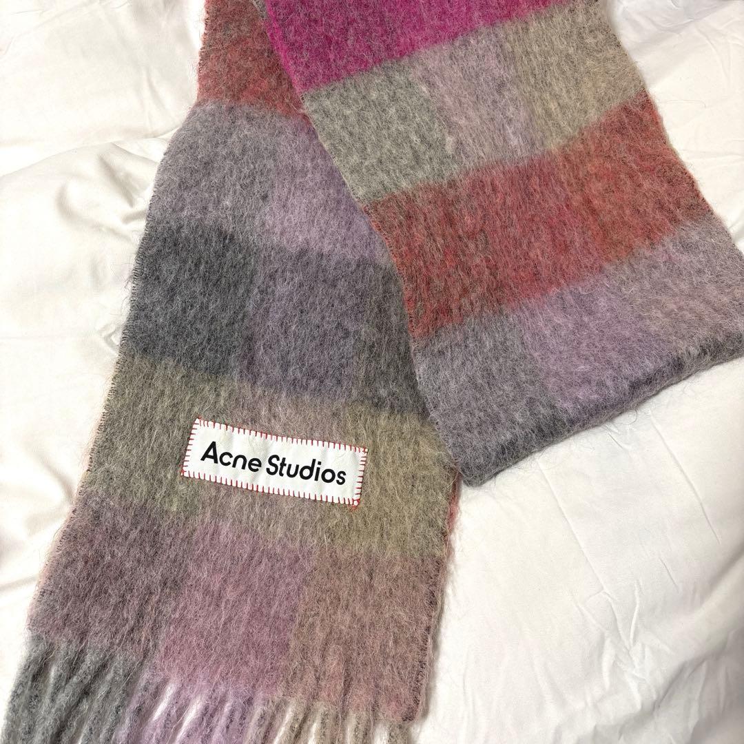 Acne studios モヘアチェックスカーフ ピンク