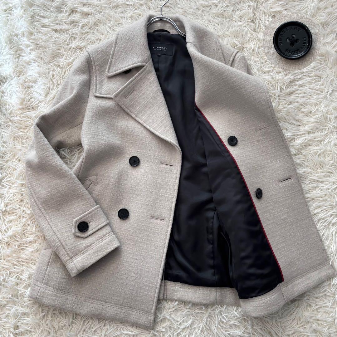 ✨良品✨ バーバリーブラックレーベル ピーコート メルトンウール ロゴ刻印ボタン