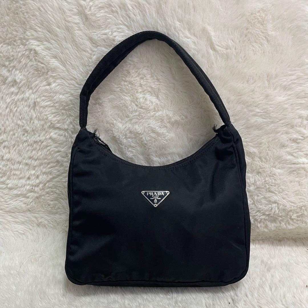 極美品 プラダ アクセサリーポーチ ハンドバッグ 三角ロゴ ナイロン 大容量