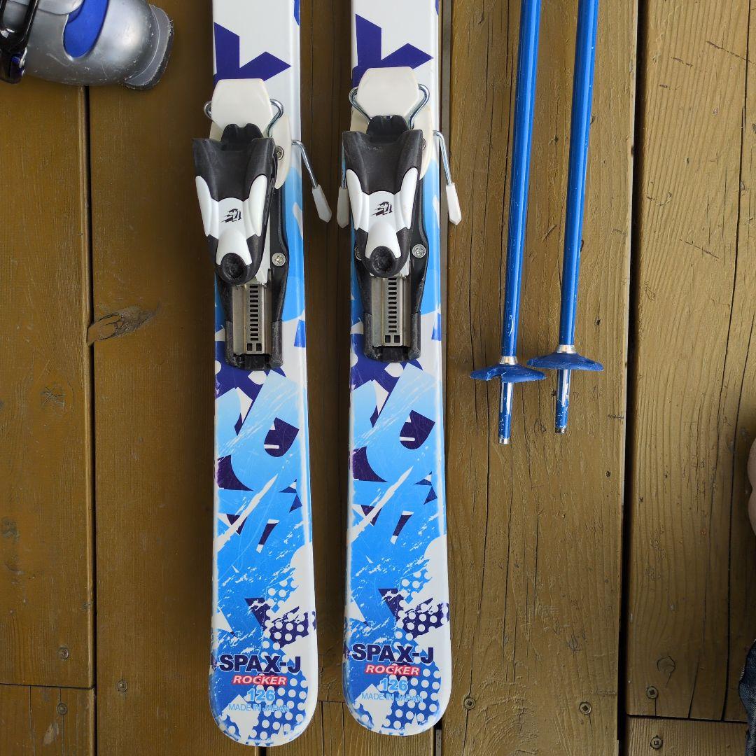 【中古】 KAZAMA スキー板126cm・ストック・ブーツセット　袋おまけ付き