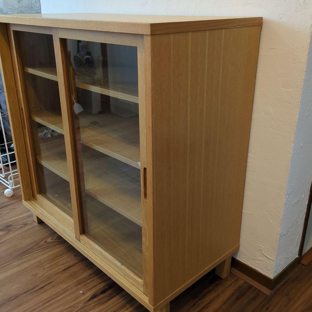無印良品　オーク材キャビネット・ガラス扉（引戸）
