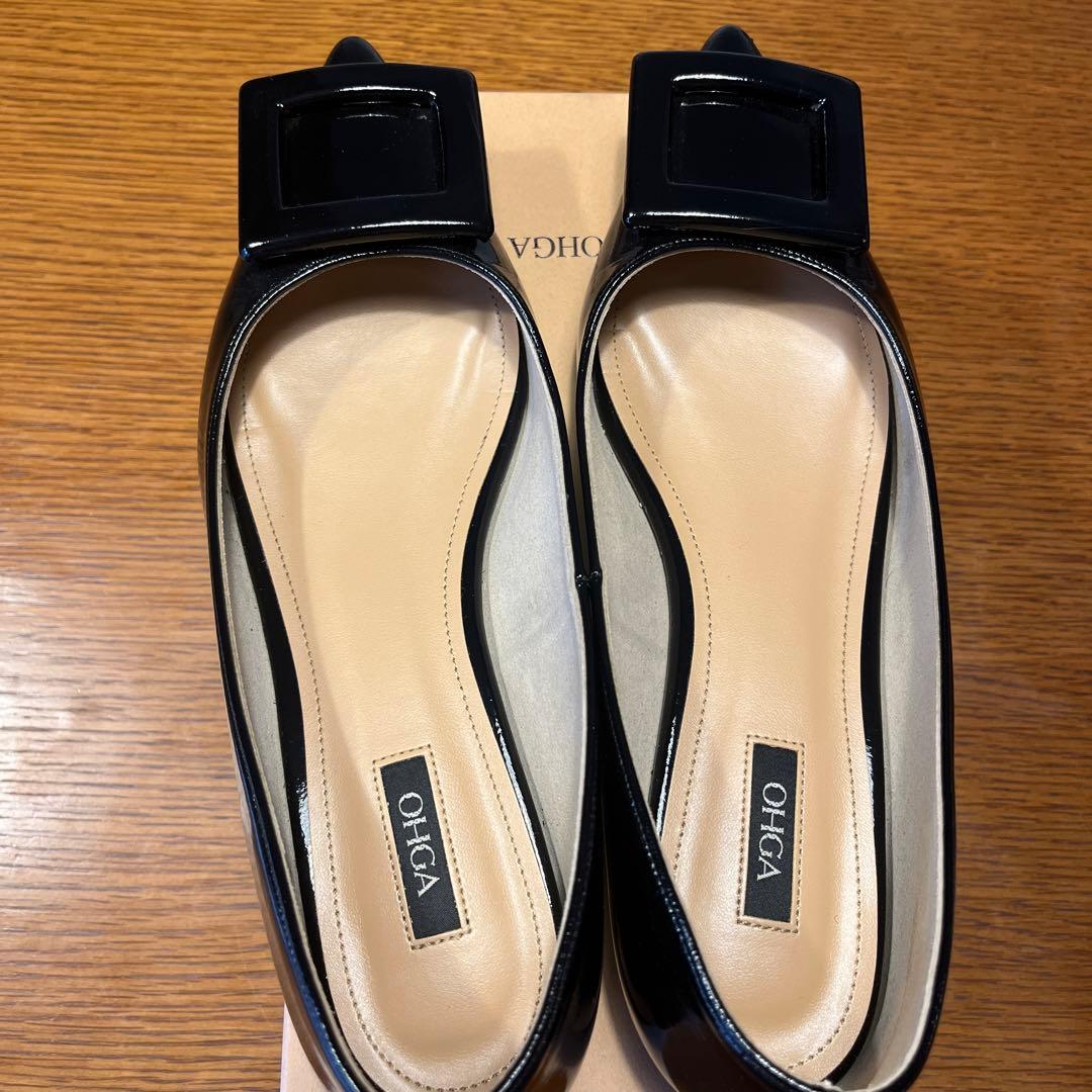 OHGA ブラック フラットシューズ 25
