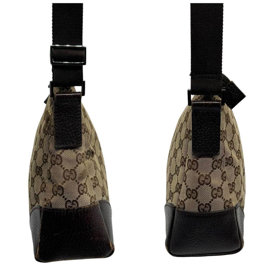 良品 596 グッチ ショルダーバッグ GG キャンバス レザー ブラウン