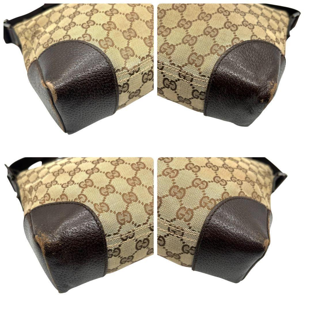 良品 596 グッチ ショルダーバッグ GG キャンバス レザー ブラウン