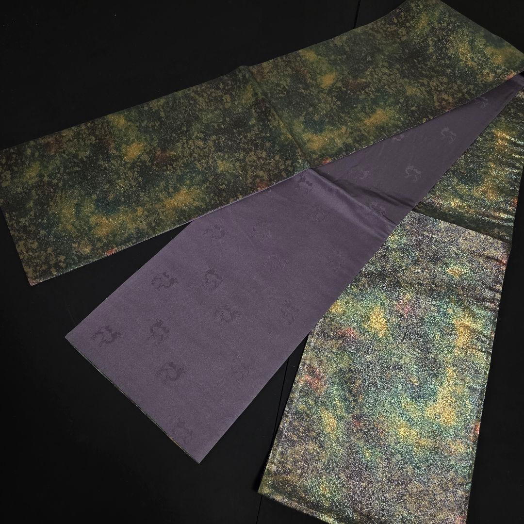 着物と帯京月花 m3741■お仕立て上がり/黒地ラクダ引箔西陣正絹袋帯/全通■