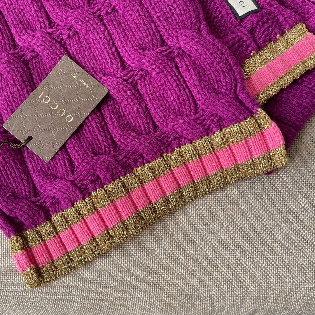 新品 タグ付 GUCCI マフラー カシミア混 パープル ピンク ゴールド
