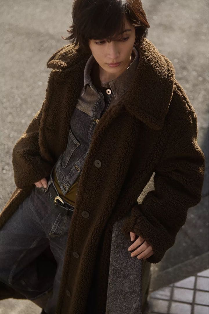 ZARA ボアロングコート ブラウン