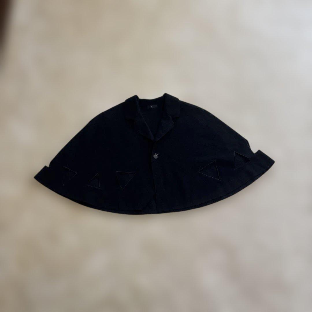 y's ブラック ポンチョスタイル ケープコート