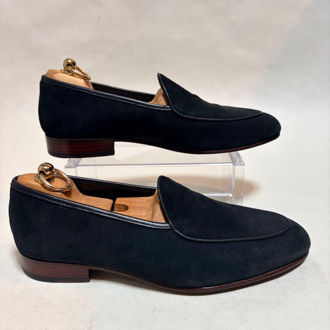 京都革靴老舗店EVANSオリジナル スエード スリッポン 黒 高級 ローファー