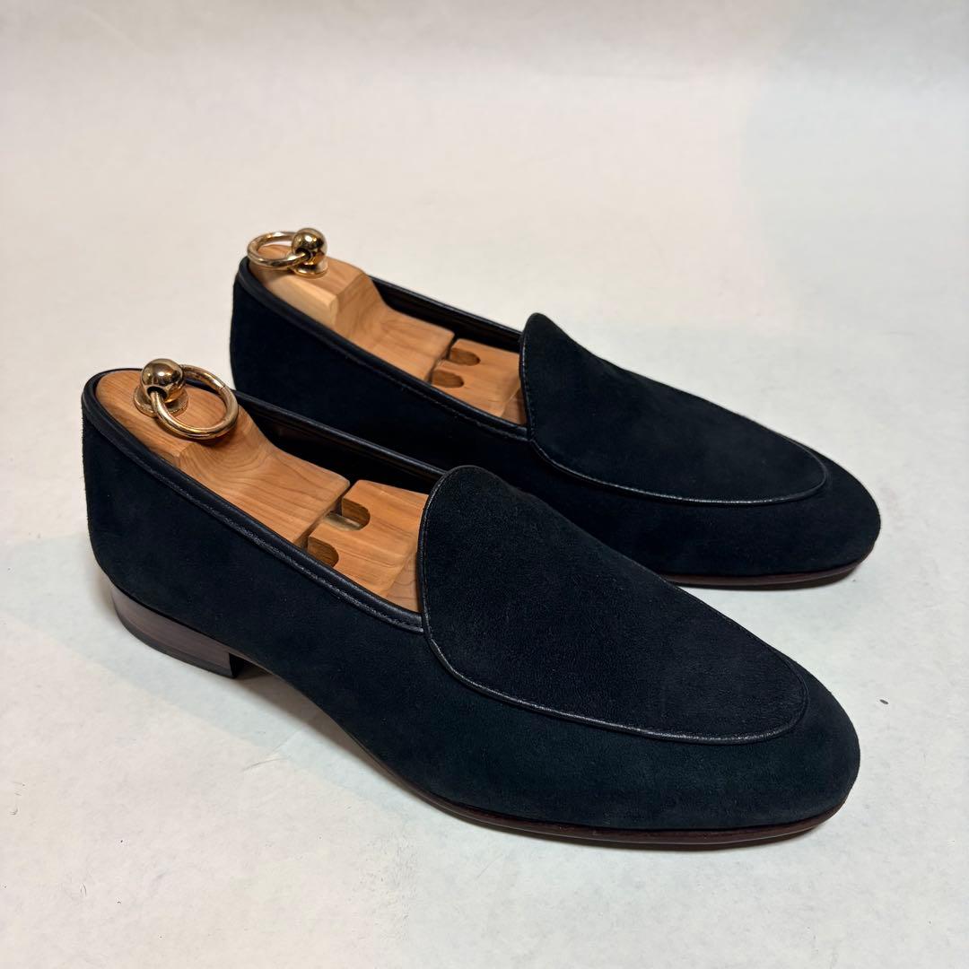 京都革靴老舗店EVANSオリジナル スエード スリッポン 黒 高級 ローファー