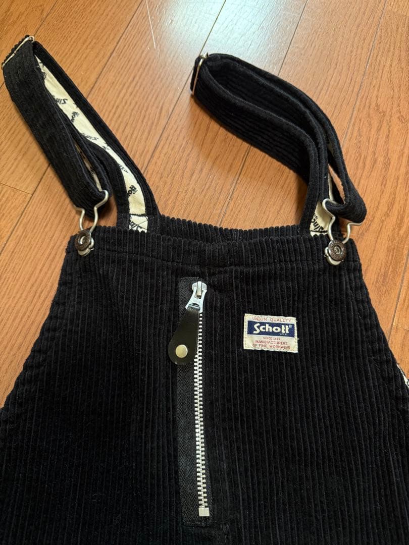 Schott ブラック コーデュロイ サロペット