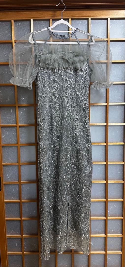 leja チュールフラワースパンコールIラインワンピースドレス