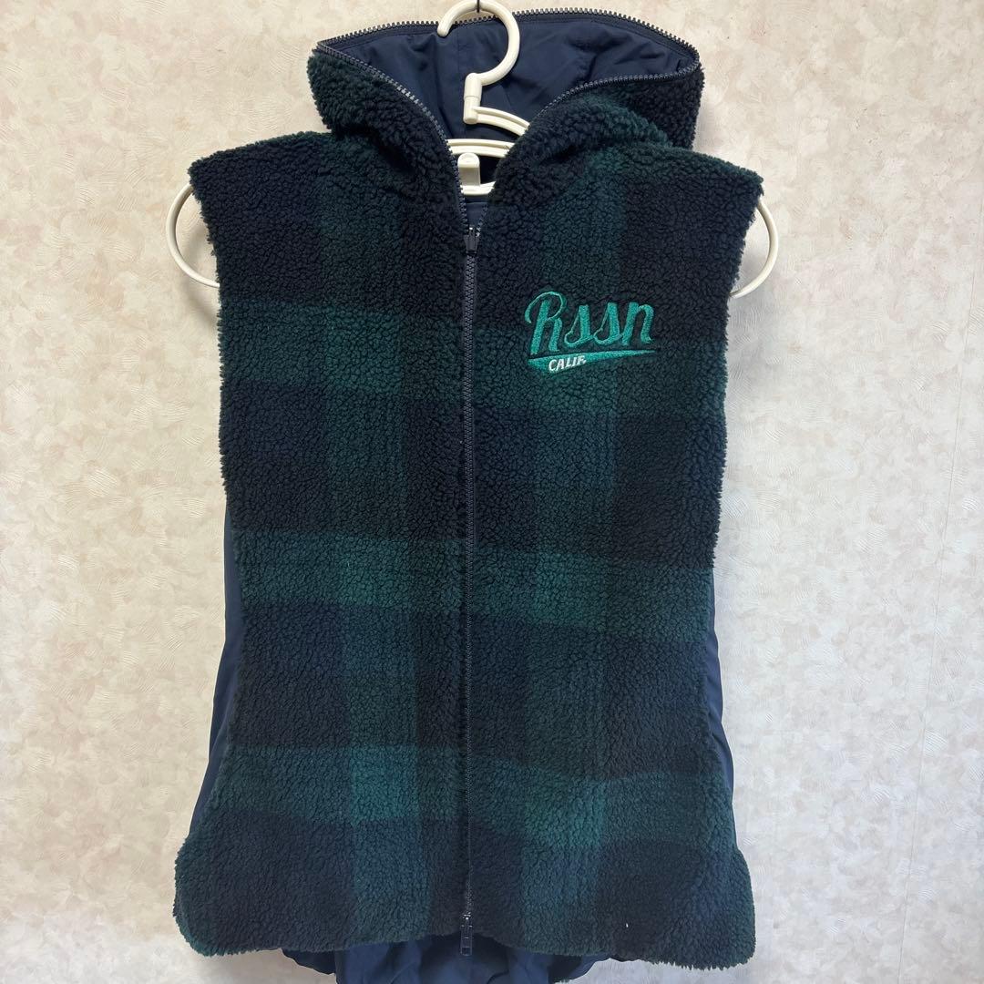 ROSASEN アウター 蓄熱 保温 撥水チェック柄ボアリバーシブルベスト