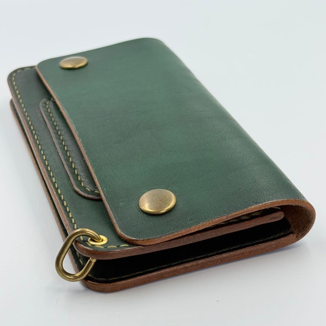 トラッカーウォレット(ダークグリーン)茶芯　サドルレザー　タロンジッパー　手縫い