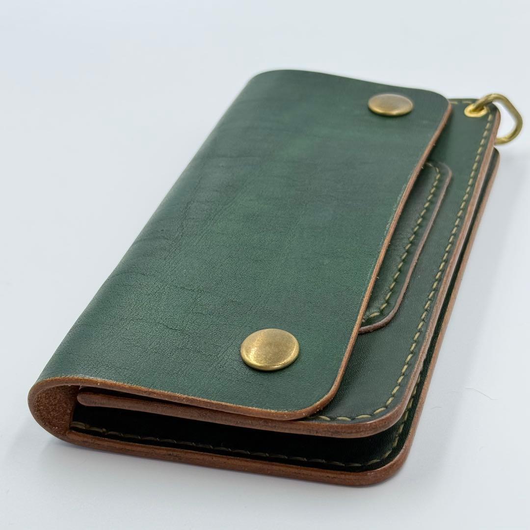 トラッカーウォレット(ダークグリーン)茶芯　サドルレザー　タロンジッパー　手縫い