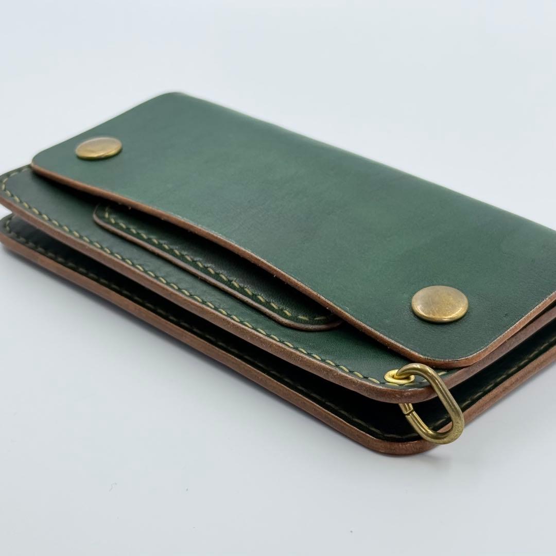 トラッカーウォレット(ダークグリーン)茶芯　サドルレザー　タロンジッパー　手縫い