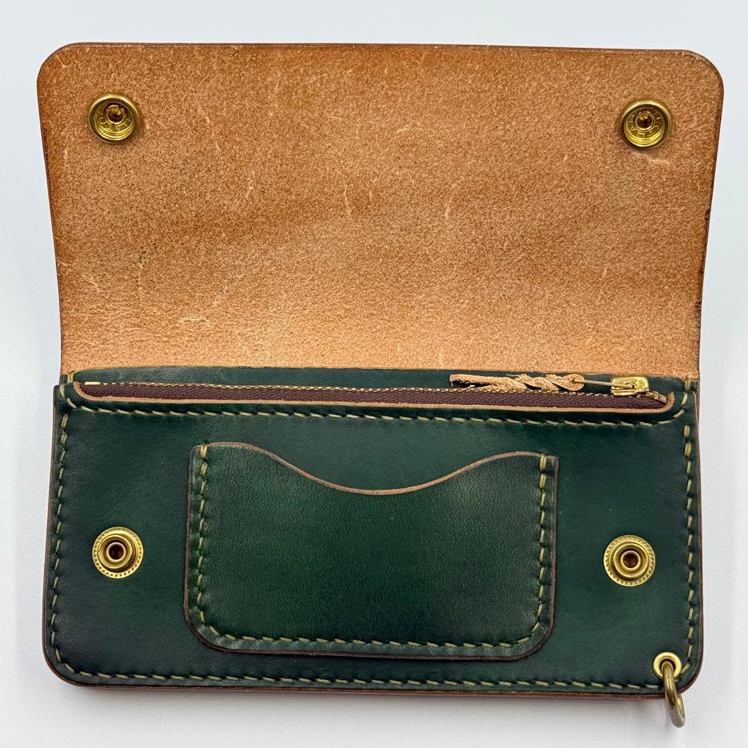 トラッカーウォレット(ダークグリーン)茶芯　サドルレザー　タロンジッパー　手縫い