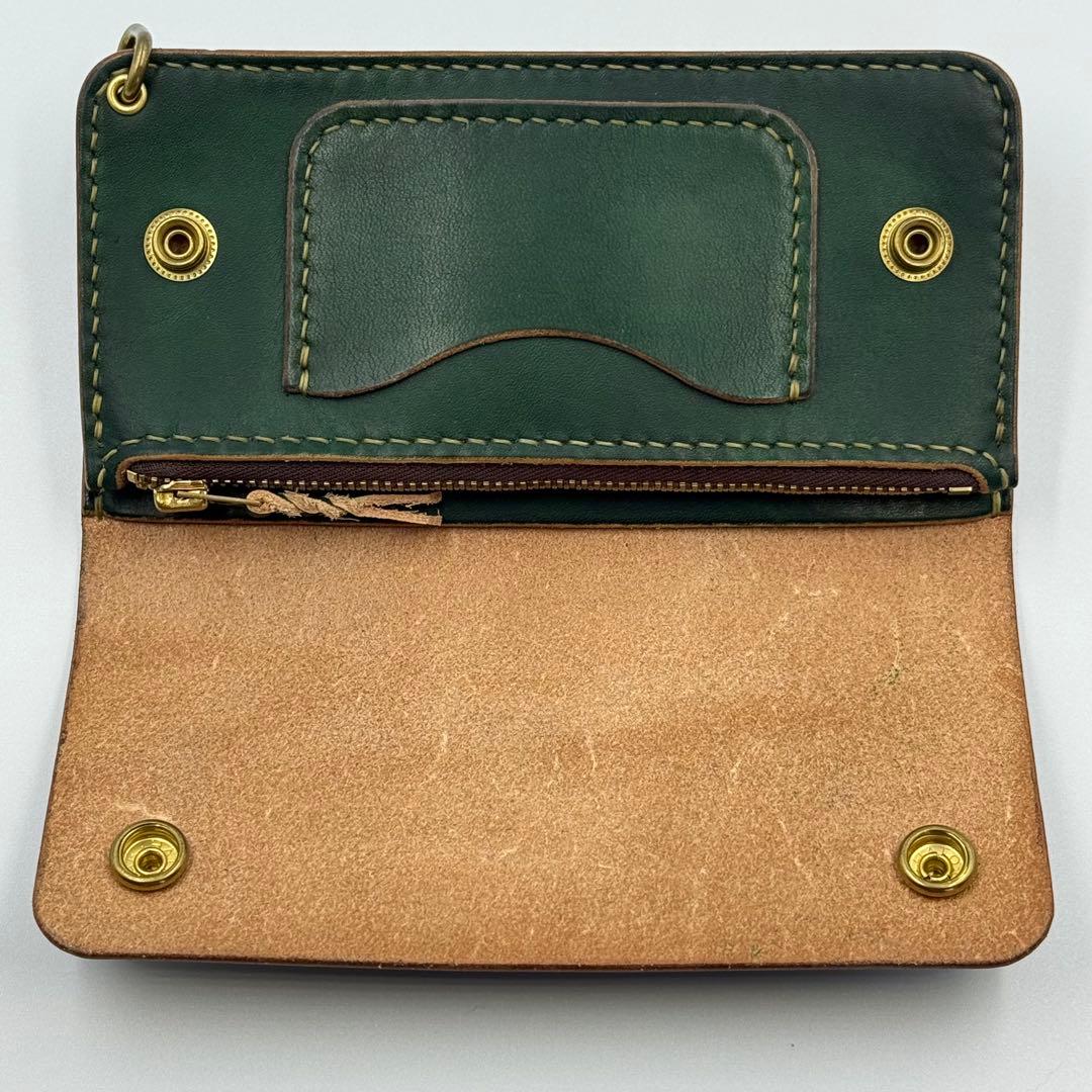 トラッカーウォレット(ダークグリーン)茶芯　サドルレザー　タロンジッパー　手縫い