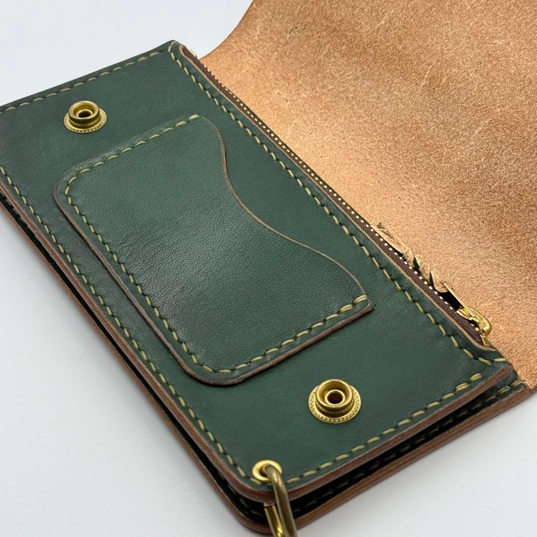 トラッカーウォレット(ダークグリーン)茶芯　サドルレザー　タロンジッパー　手縫い