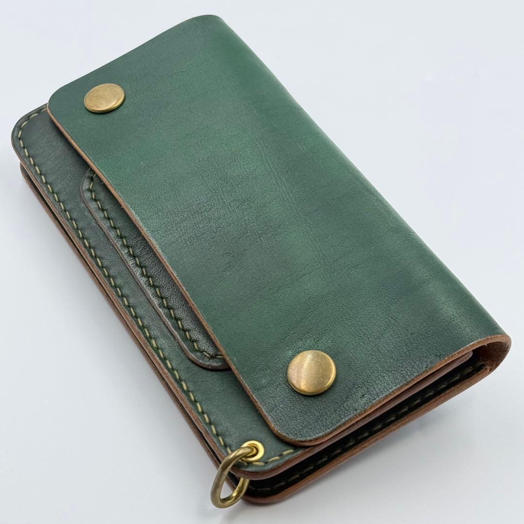 トラッカーウォレット(ダークグリーン)茶芯　サドルレザー　タロンジッパー　手縫い