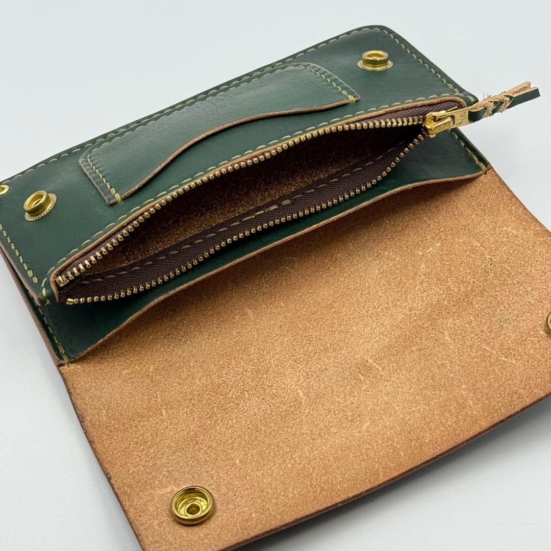 トラッカーウォレット(ダークグリーン)茶芯　サドルレザー　タロンジッパー　手縫い