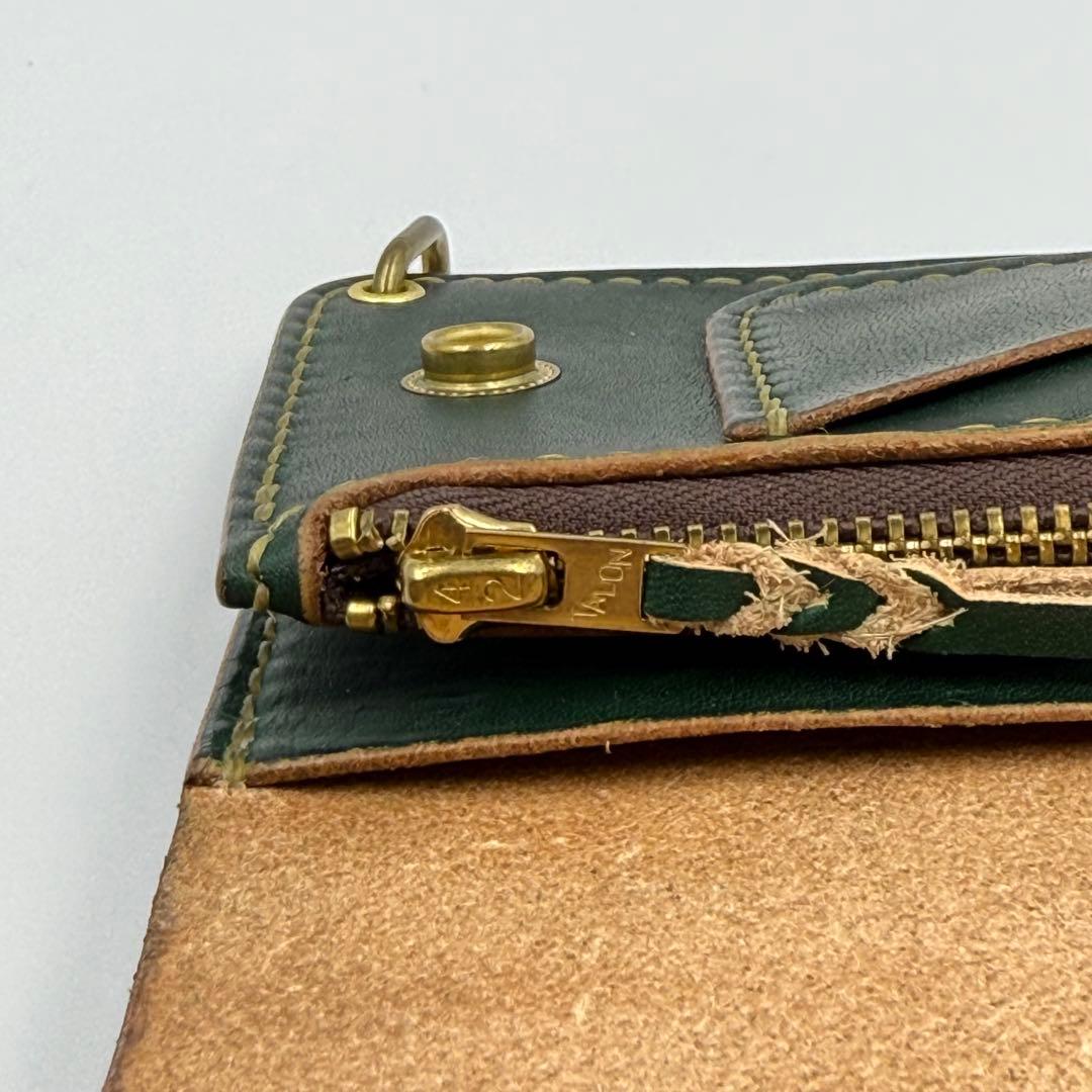 トラッカーウォレット(ダークグリーン)茶芯　サドルレザー　タロンジッパー　手縫い