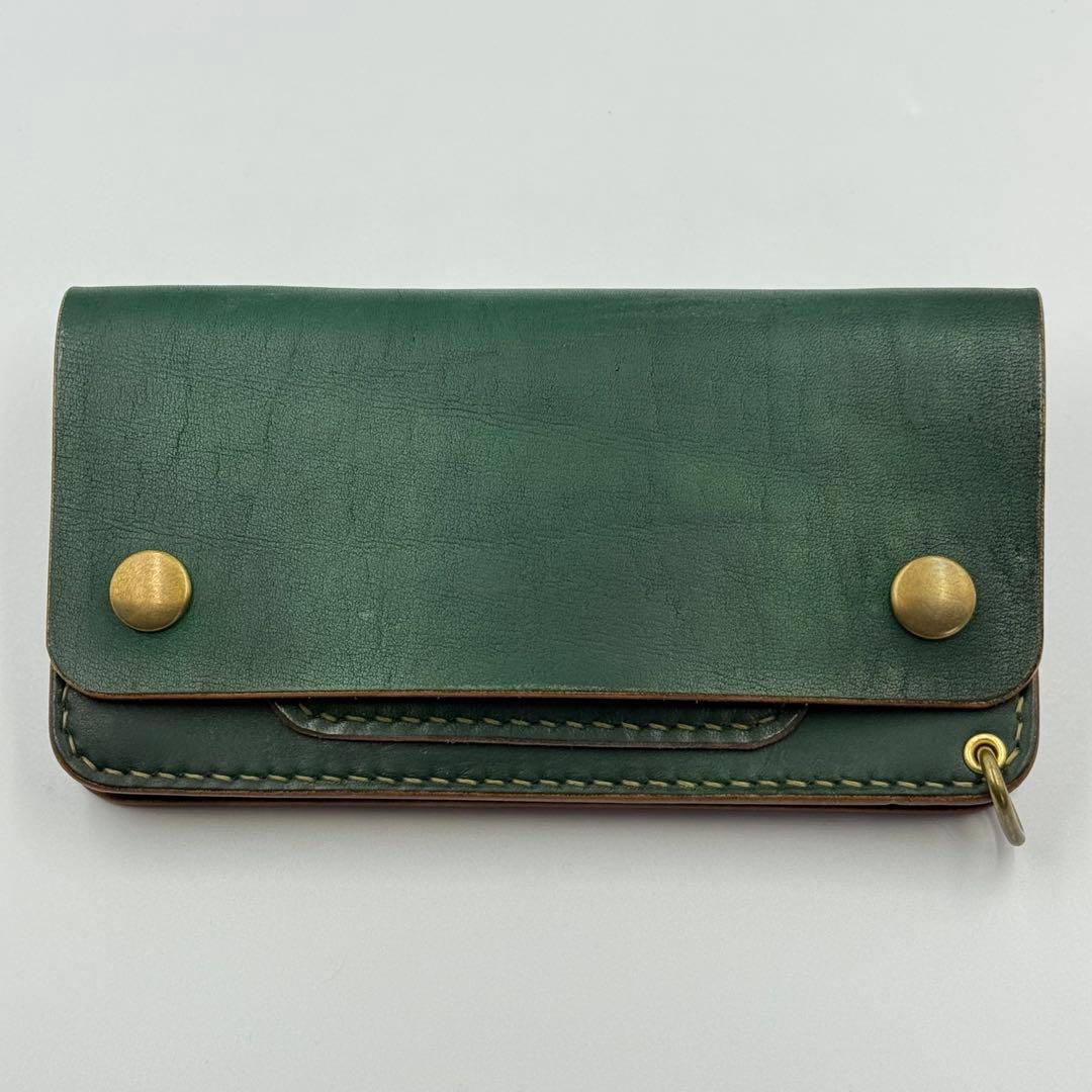 トラッカーウォレット(ダークグリーン)茶芯　サドルレザー　タロンジッパー　手縫い