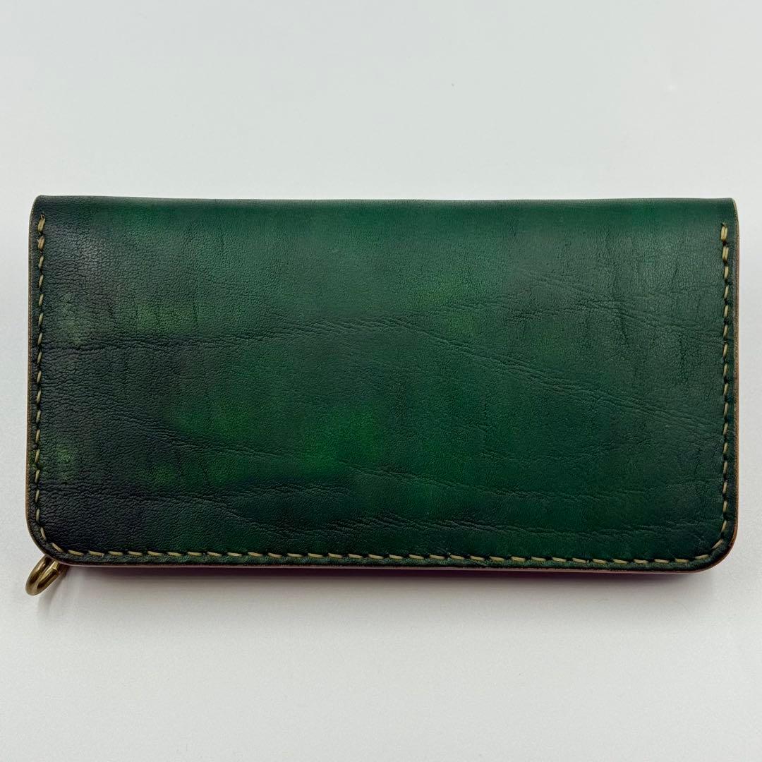 トラッカーウォレット(ダークグリーン)茶芯　サドルレザー　タロンジッパー　手縫い