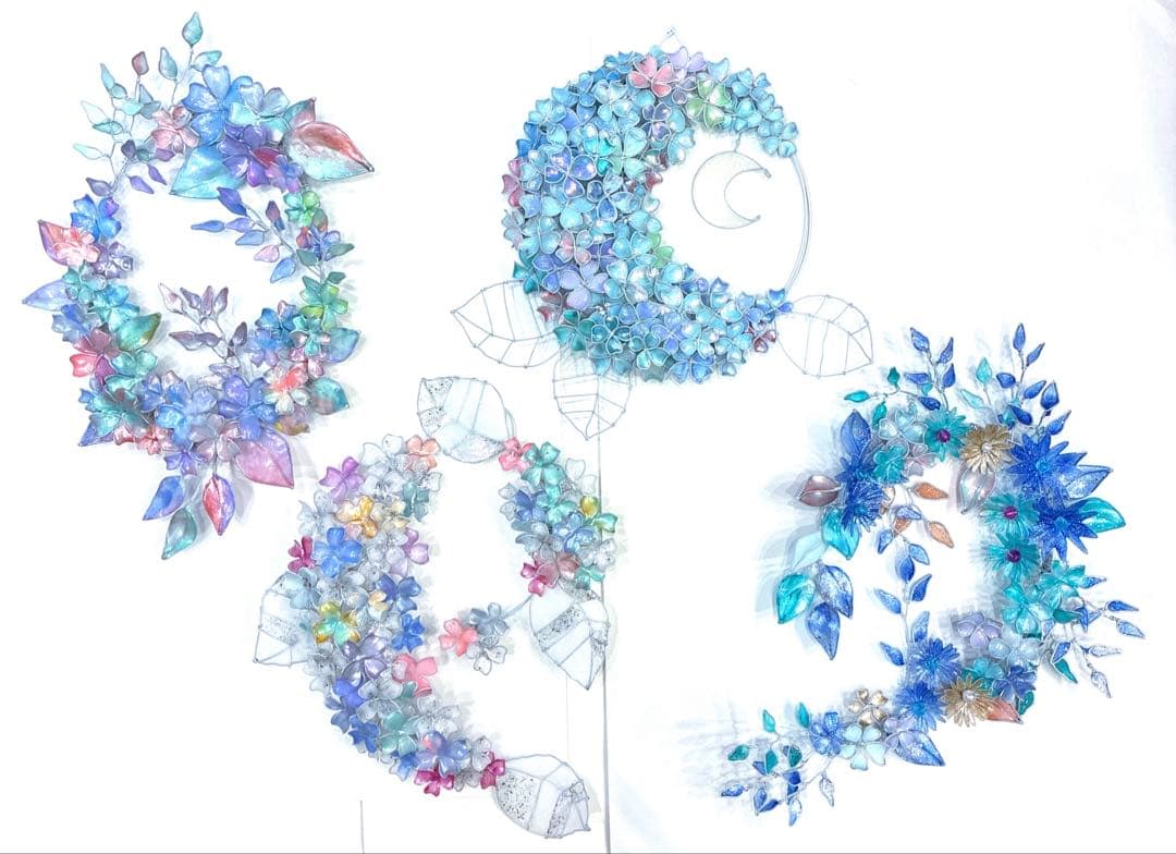 はやととと様4点おまとめ　フラワーリース　ワイヤークラフト　ディップアート