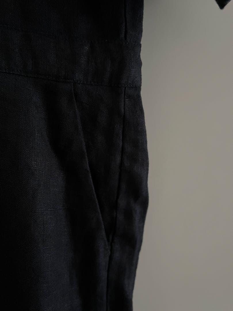 “ソラモナポッシェ”リネンオールインワンサロペット・ブラック・未使用品