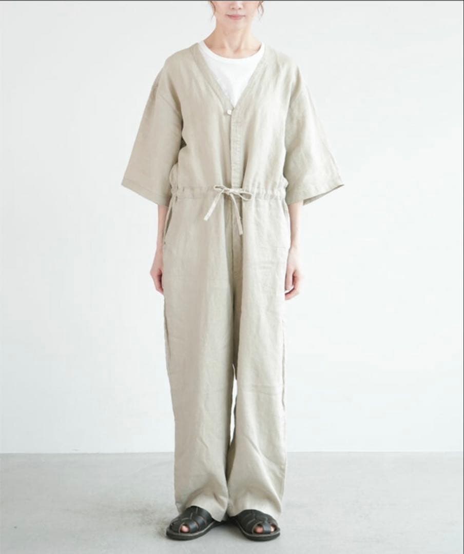 “ソラモナポッシェ”リネンオールインワンサロペット・ブラック・未使用品