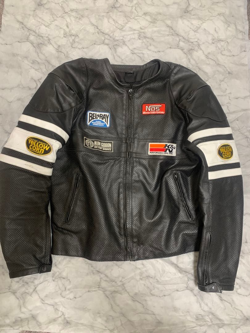 【激レア古着】パンチング　リアルレザー　レーシングライダースジャケット　XL