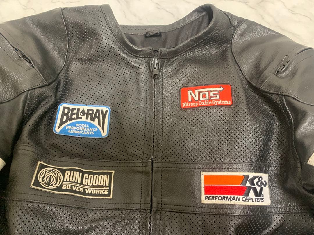 【激レア古着】パンチング　リアルレザー　レーシングライダースジャケット　XL