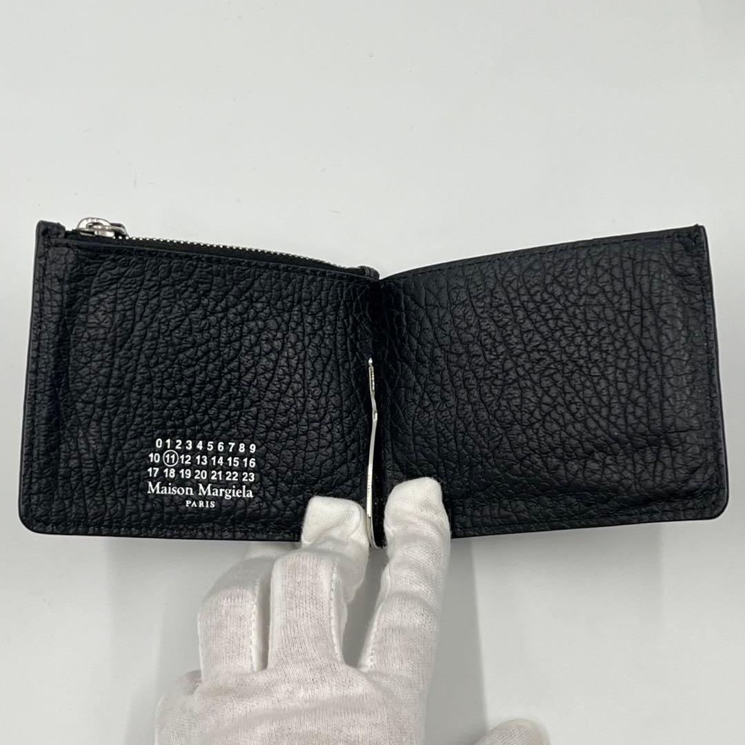美品✨ メゾンマルジェラ　マネークリップ　折り財布　シボ革　ステッチ　黒