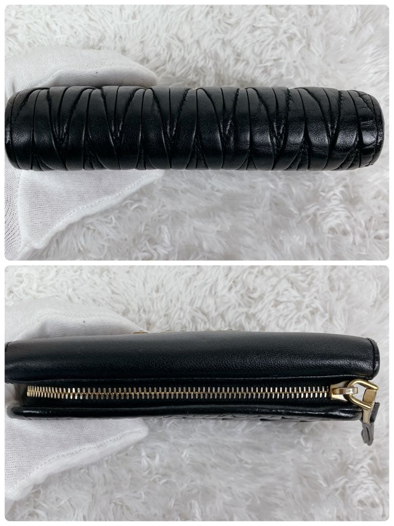 めーめー　ミュウミュウ　折り財布5ML002 マテラッセ 黒　ビジュー