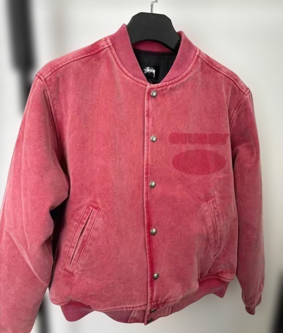 STUSSY FW24ゴーストロゴ キャンバス バーシティジャケット